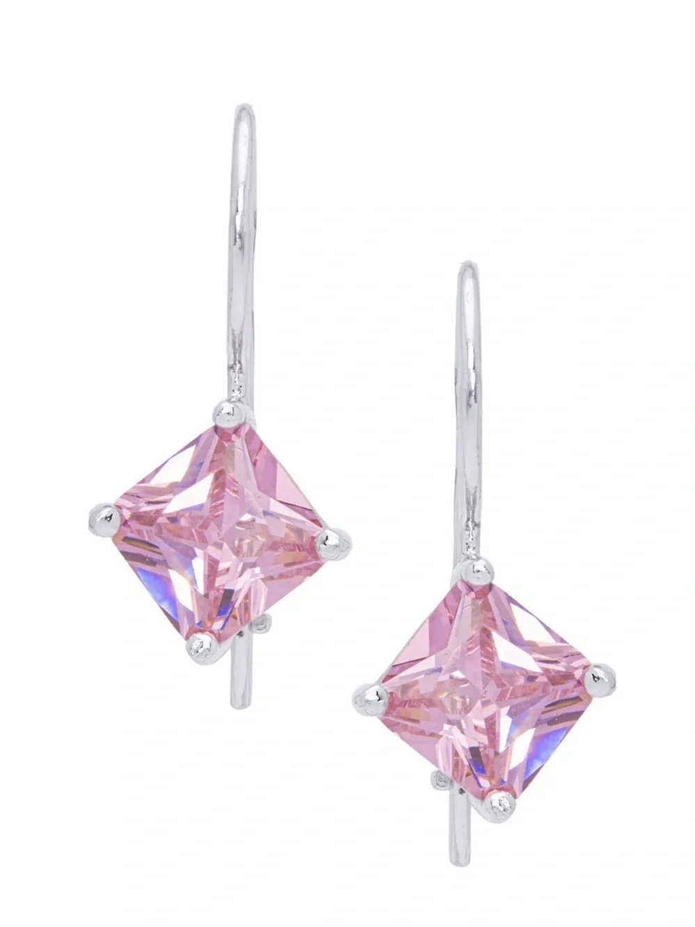 Pink Topaz Simulated Sterling Silver Pink Square-Cut Drop Earrings - Picture 3 of 4